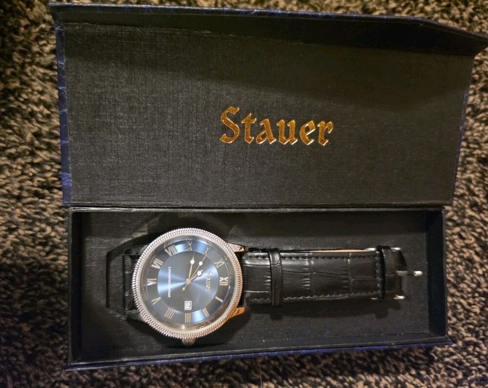 Stauer Men's Urban Blue Watch, Blue Dial with Box, New, needs battery